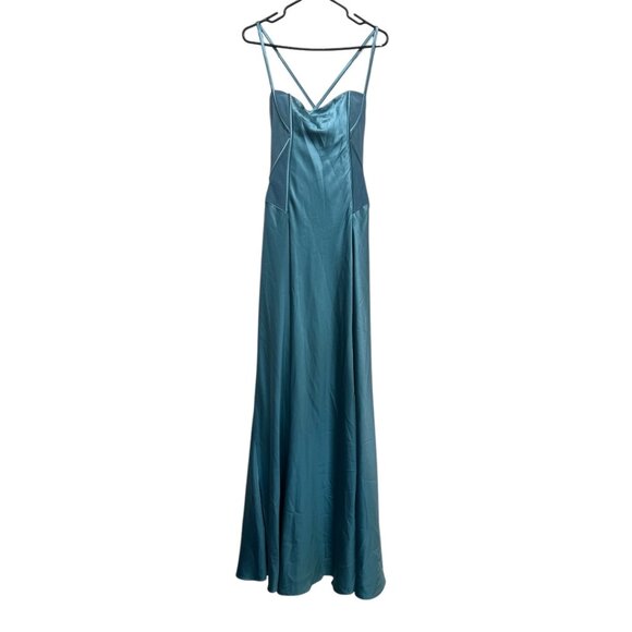 The Danes New York Mermaid Corset Gown Women 8 Blue 100% Silk Evening Prom Party